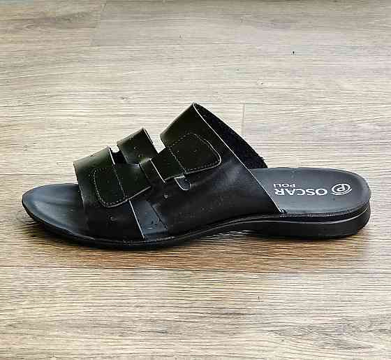 Мужские Шлёпанцы Тапочки Сланцы Чёрные Кожаные (размеры: 41,42,43,45) Днепр