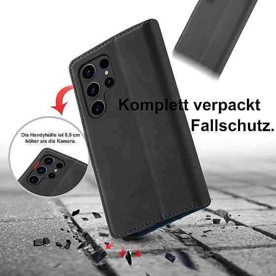 Чохол-книжка Giyer Samsung Galaxy S24 Ultra чорний PU шкіра з підставкою захисний з підсиленим склом слоти для карт RFID Київ
