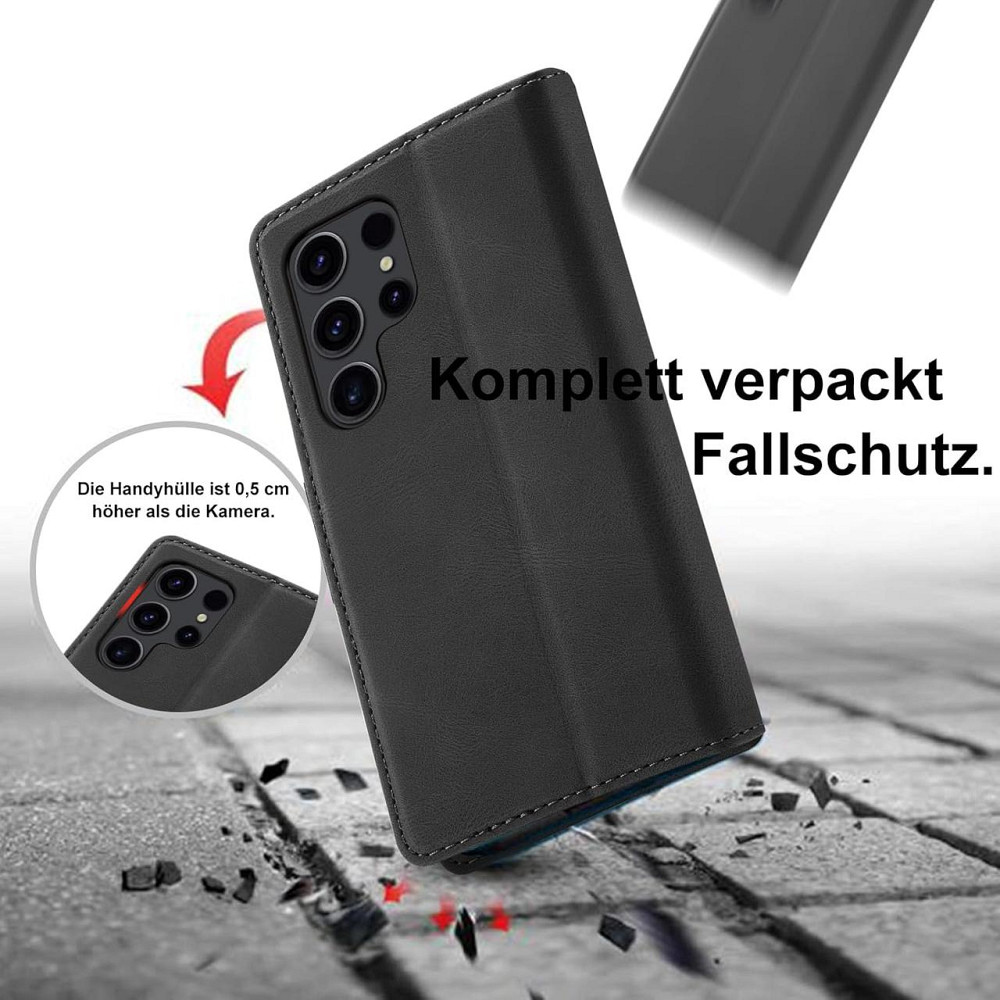 Чохол-книжка Giyer Samsung Galaxy S24 Ultra чорний PU шкіра з підставкою захисний з підсиленим склом слоти для карт RFID Київ - фото 4
