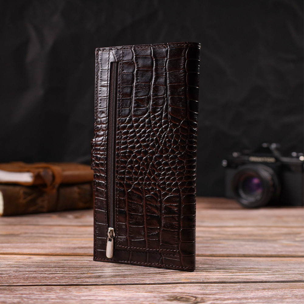 Відмінний купюрник для чоловіків з натуральної шкіри з тисненням під крокодила CANPELLINI 21917 Коричневий Київ - фото 9
