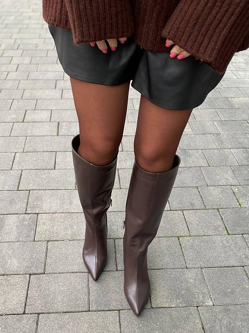 Чоботи жіночі демісезонні весна-осінь на низькому каблуці 6058 шоколадні з натуральної шкіри р. Коломия - фото 6