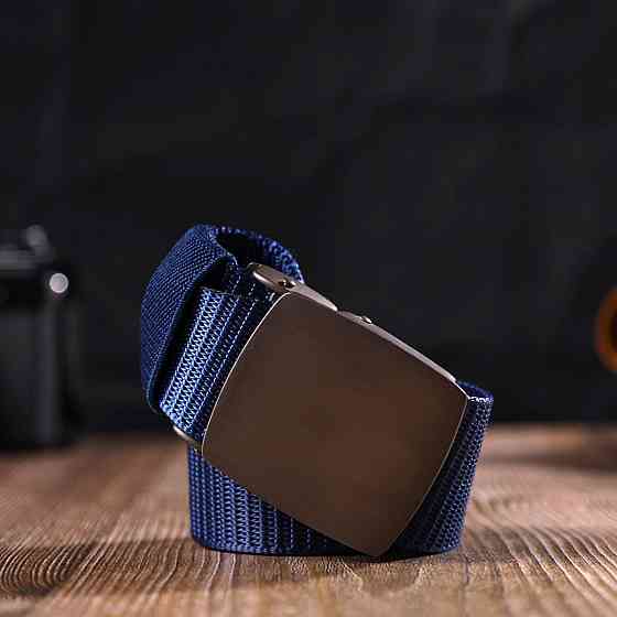 Надежный мужской ремень с металлической пряжкой из текстиля 20596 Vintage Синий Киев