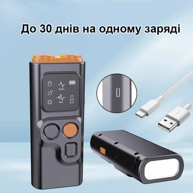 Ультразвуковой отпугиватель собак Ultrasonic P7 + COB фонарик Type-C Черный Винница - изображение 4