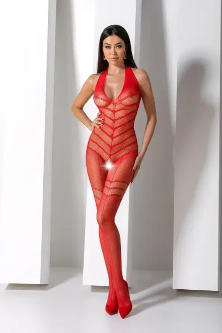 Бодістокінг з плетінням на животику Passion BS100 One Size, red, декоративний шов, з доступом Львов - изображение 8