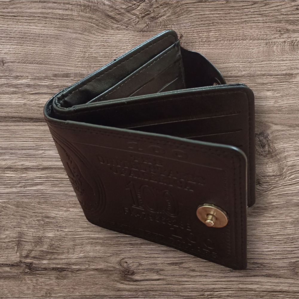 Кошелек мужской гравировка 100 долларов PU кожа 11,5 на 8,5 черный Киев - изображение 2