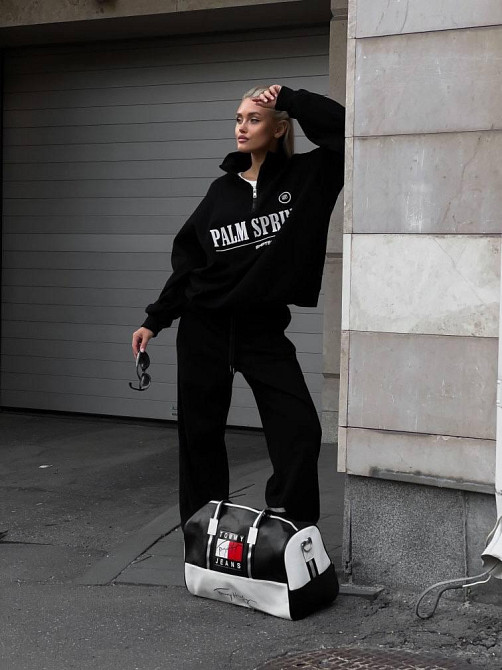 Жіночий теплий прогулянковий костюм-двійка в спортивному стилі тринитка на флісі Чорний, 46/48 Одеса - фото 4