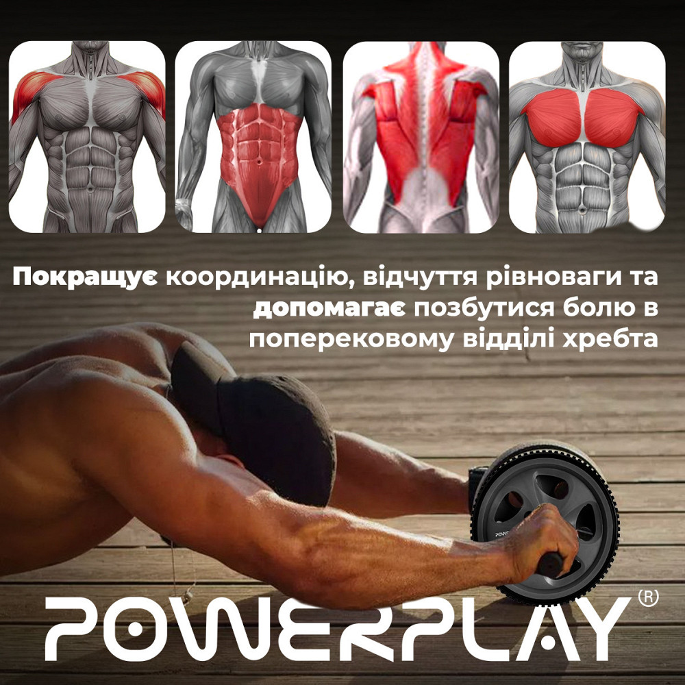 Колесо для преса PowerPlay PP-4345 Exercise Wheel (d16.5cm.) Сіре Каменское - изображение 10