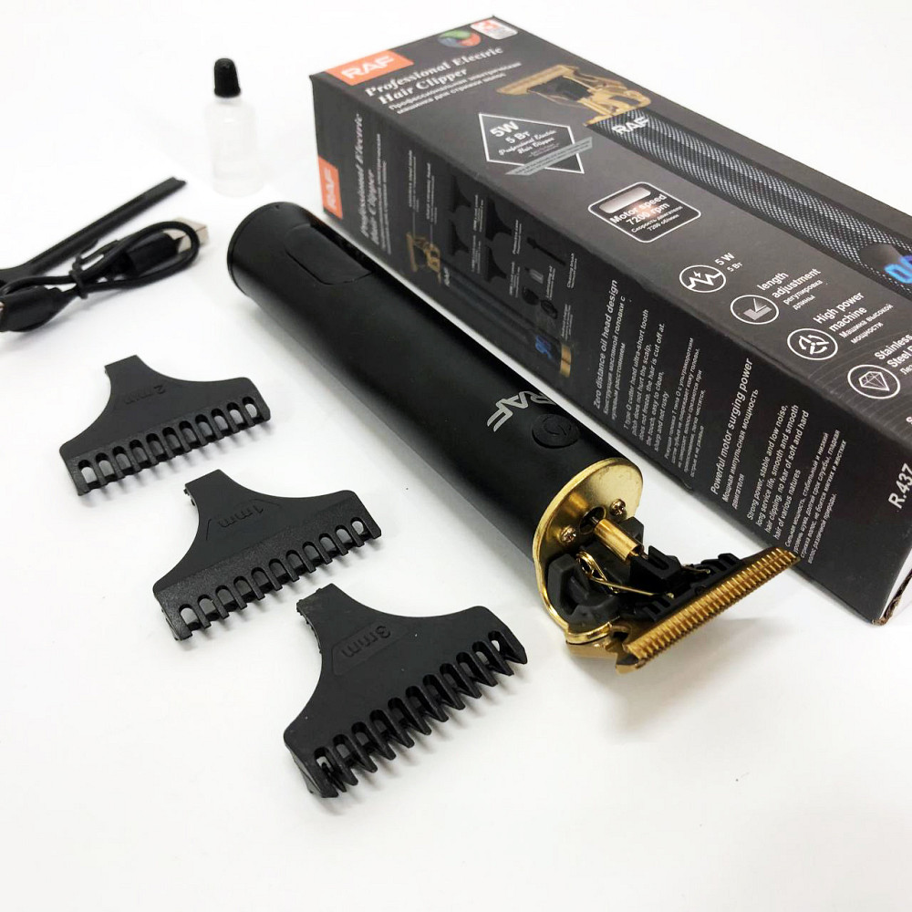 Машинка для стрижки аккумуляторная с насадками RAF R.437, Парикмахерские машинки профессиональные HS-21 Львов - изображение 3