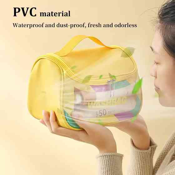 Косметичка женская прозрачная, для ванных пренадлежностей, дорожная, водонепроницаемая, желтая Каменец-Подольский