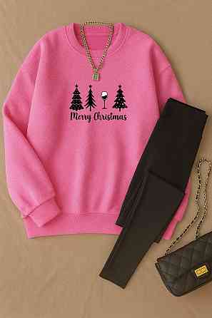 Жіночий теплий костюм-двійка з новорічним принтом двосторонній фліс + дайвінг на флісі Рожевий, 50/52 Одеса
