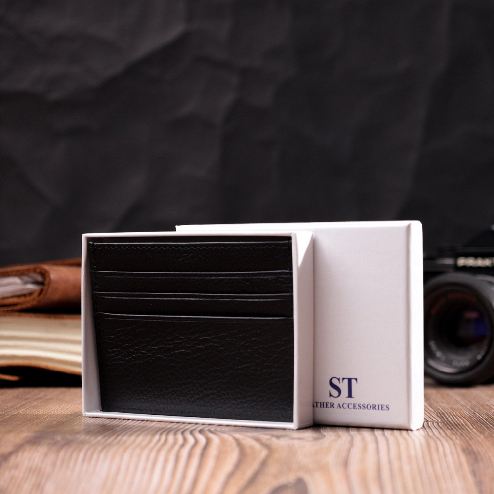 Стильний кард-кейс із натуральної шкіри ST Leather 22447 Чорний Київ - фото 1