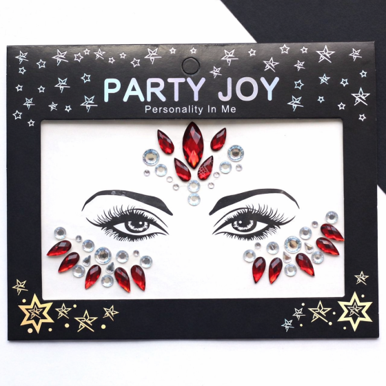 Наклейки на обличчя стрази one size червоно-сріблястий Київ