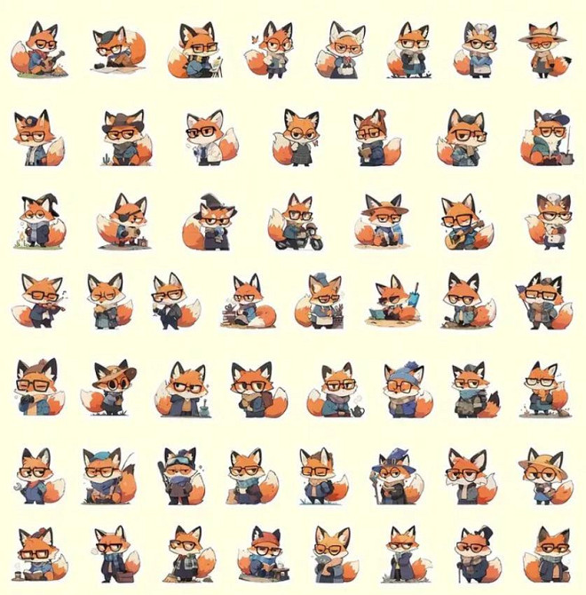 Набор наклеек (стикеров) Хитрый лис в очках (51 шт.), стикерпак лис/лиса Киев - изображение 4