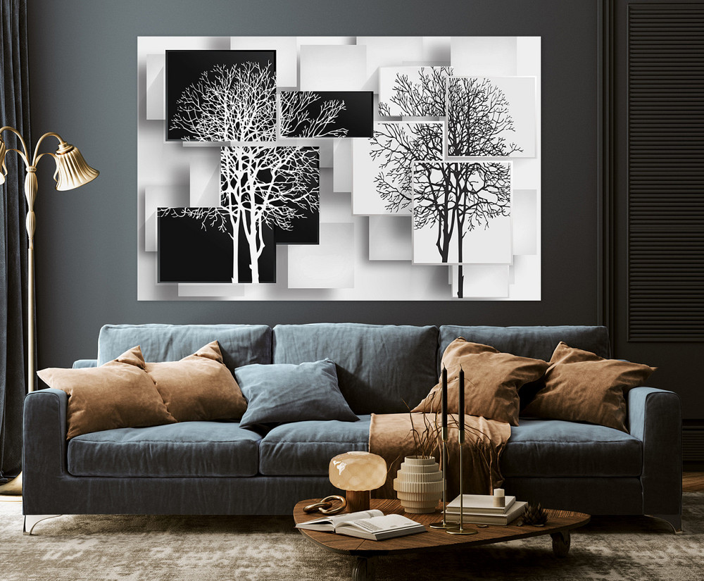Картина холст у вітальню / спальню Чорно-білі дерева      MLP_17  ( 60х30см ) 60x100 см Київ - фото 3