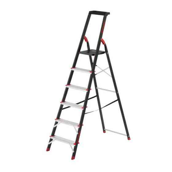Драбина сталева, 6 сходинок, лоток для інвентарю, висота: 1787 мм, висота: висота до платформи: 1280 мм, 150 кг INTERTOOL LT-0056 Київ
