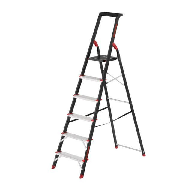 Драбина сталева, 6 сходинок, лоток для інвентарю, висота: 1787 мм, висота: висота до платформи: 1280 мм, 150 кг INTERTOOL LT-0056 Київ - фото 1