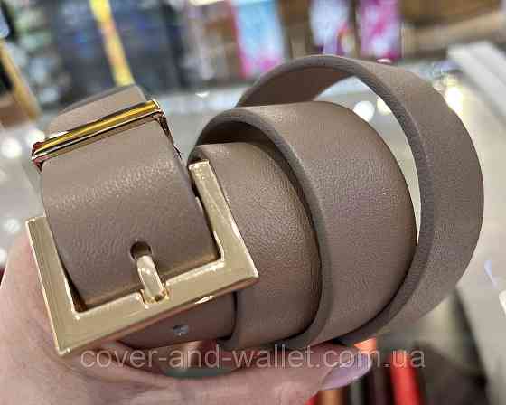 Темно-пудровый женский ремень из натуральной кожи с золотой пряжкой 30 мм PS Leather Киев