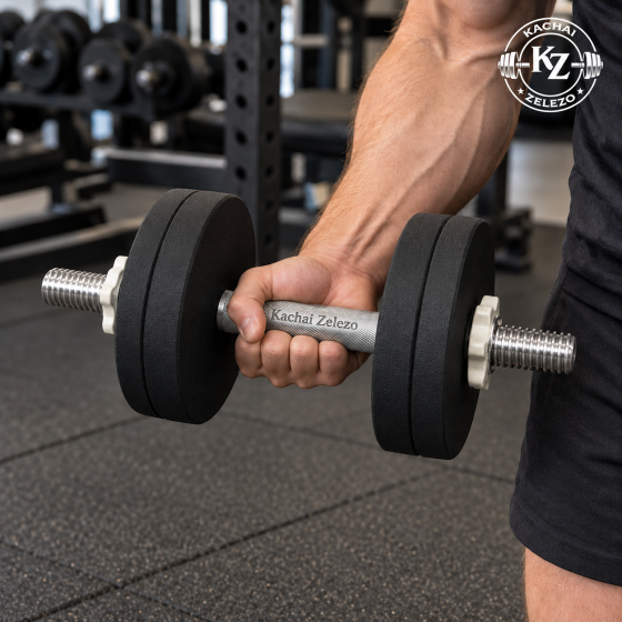 Гантелі набірні 2 по 14 кг з покриттям + Перехідник для штанги Kachai Zelezo Iron Pro Київ