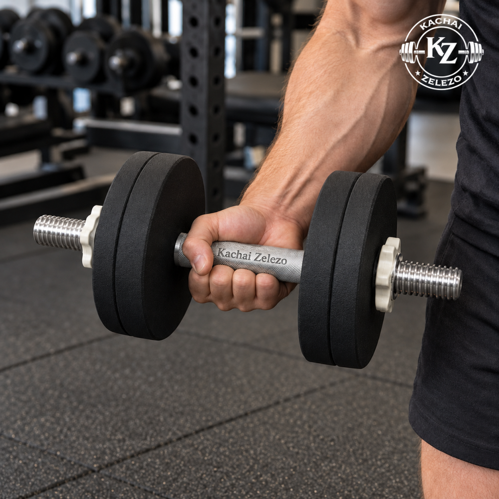 Гантелі набірні 2 по 14 кг з покриттям + Перехідник для штанги Kachai Zelezo Iron Pro Київ - фото 4