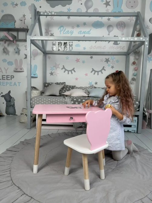 Дитячий столик зі стільчиком Ведмедик та ящиком для олівців та розмальовок (Рожевий) Вінниця - фото 10