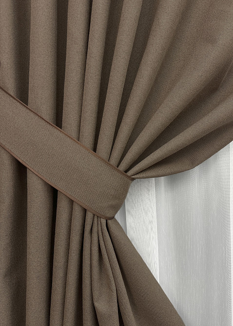 Комплект штор VR-Textil 100% блэкаут ASHEN NIGHT 150х270 2шт и Тюль 400х270 1854ш-1153т коричневый с белым 71-094/3 Киев - изображение 4