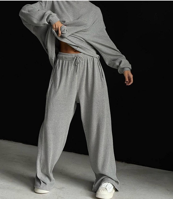 Жіночий прогулянковий оверсайз костюм двійка трикотаж вафелька Одеса - фото 6