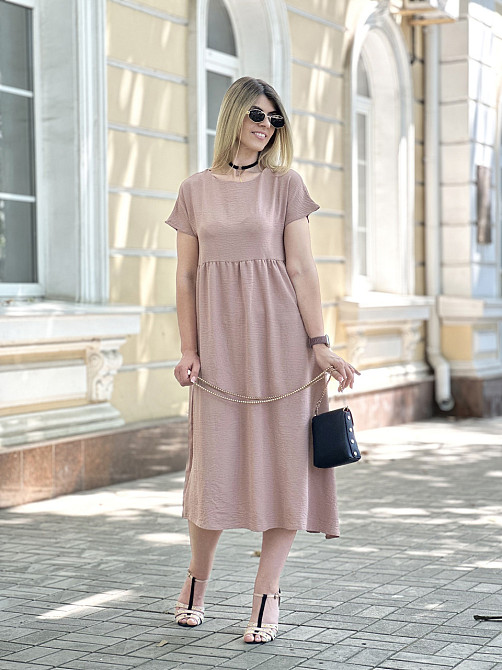 Летнее платье миди свободного кроя Ordinary батал 50-52, Капучино Киев - изображение 10