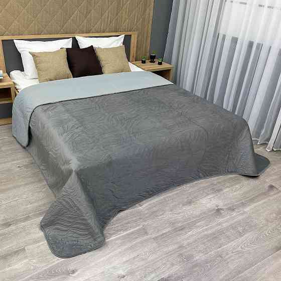 Покривало стьобане Decorator Велюр листя 220х240 см сірий (85-035) Київ