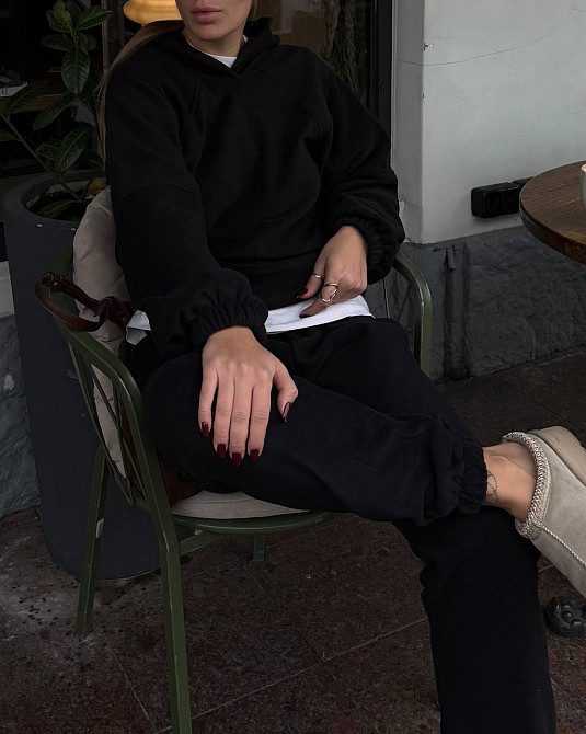 Женский теплый спортивный костюм двойка Двухсторонний плотный флис Черный, 42/46 Одесса - изображение 1