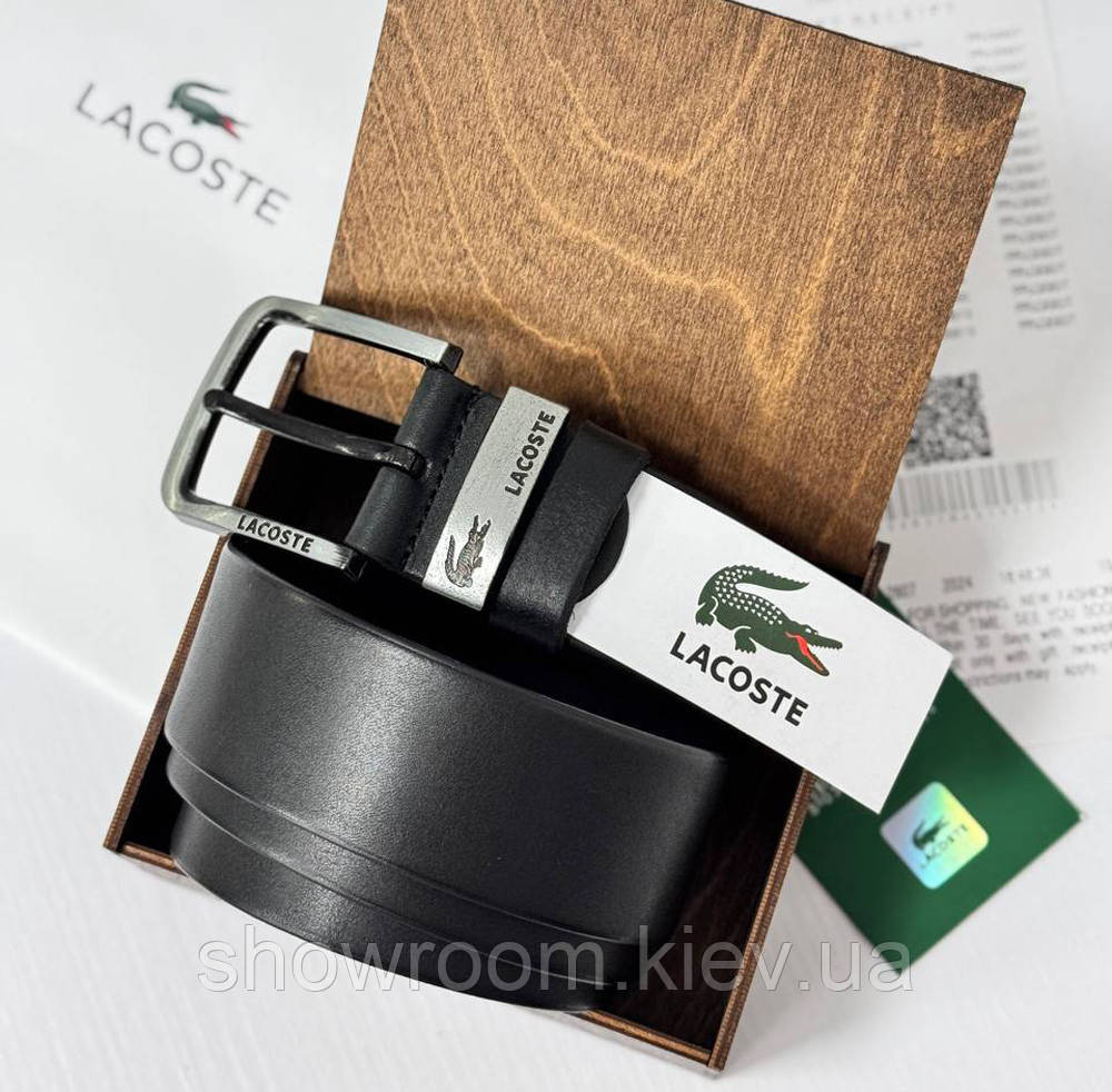 Мужской кожаный брендовый ремень Lacoste (987) черный Киев - изображение 6