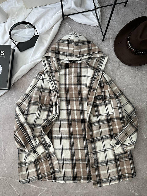 Жіноча повсякденна сорочка в карту з капюшоном турецький кашемір Моко, 42/46 Одеса - фото 1