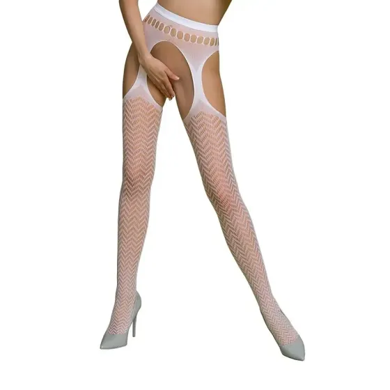 Еротичні колготки-бодістокінг Passion ECO S002 white, з доступом, геометричне плетіння Львів