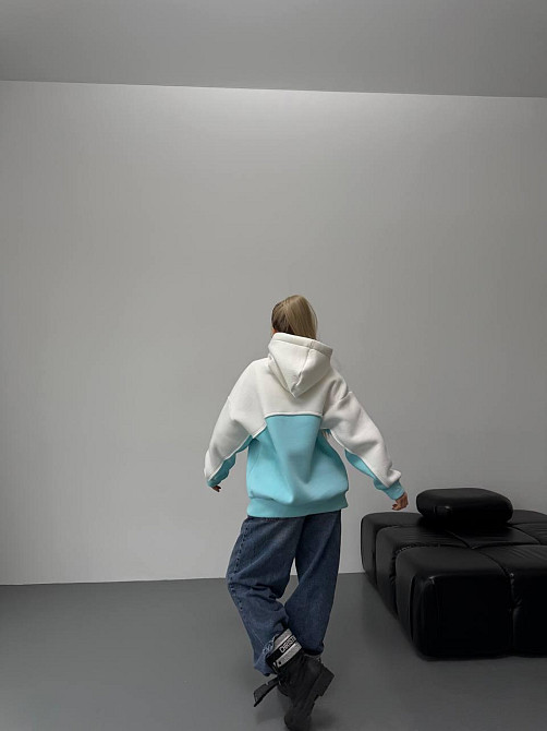 Женская базовая теплая худи на флис турецкая трехнить Бирюза Одесса - изображение 9