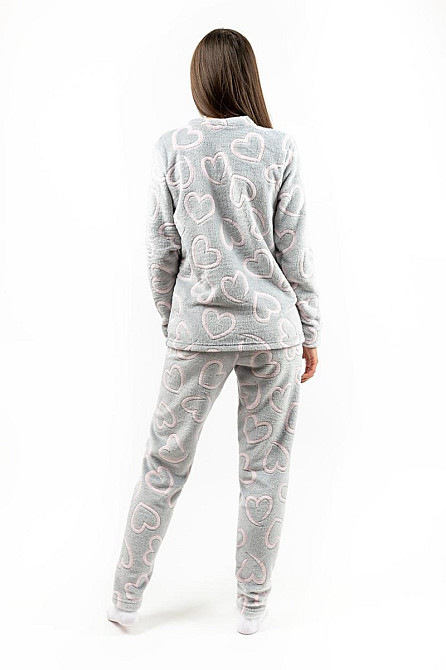 Домашній теплий костюм (піжама) жіночий сірий "Серце" без капюшона топ Крохатушка- Одяг Київ - фото 4