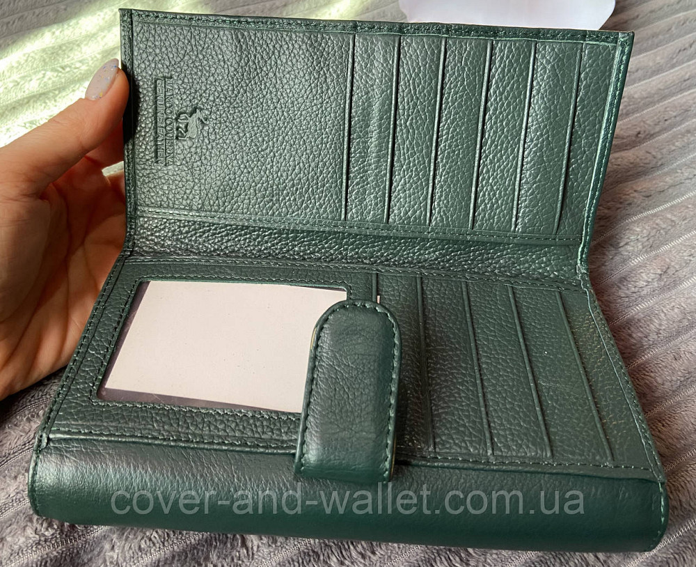 Зеленый женский кошелёк с отделом для визиток из натуральной кожи Marco Coverna Киев - изображение 10