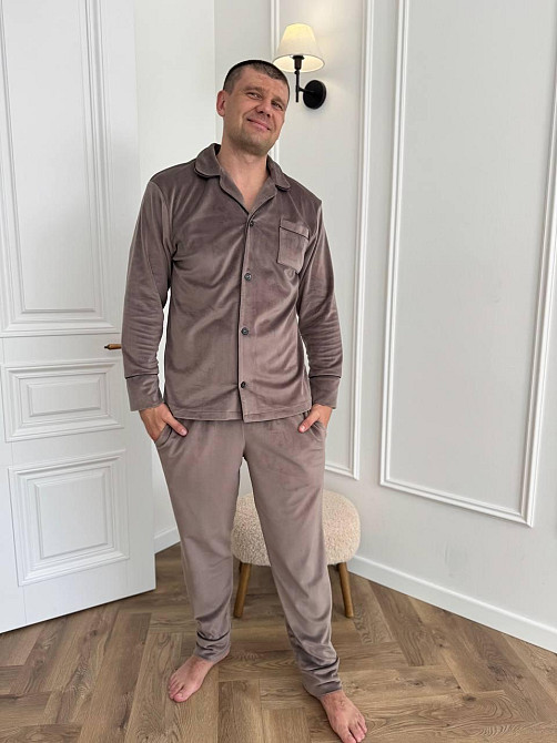Піжама чоловіча велюрова на ґудзиках Мокко XL Харків - фото 2