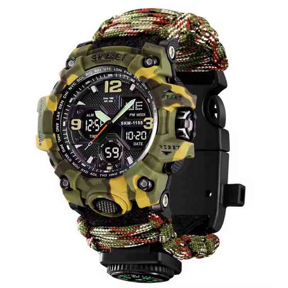 Часы наручные SKMEI 1155BCMGN, PARACORD, GREEN CAMO, Compass, термометр, свисток, кресало, 10460 Днепр
