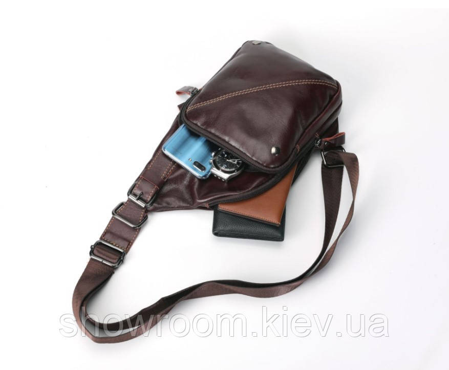 Чоловічі сумки на груди (слінг) Leather Collection (5032) коричнева Київ - фото 4