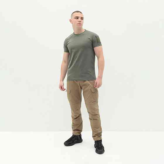 Футболка мужская с коротким рукавом тактическая, с липучками на рукавах для военных Оливковый M Каменец-Подольский