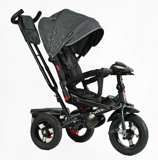 Велосипед триколісний Best Trike із батьківською ручкою музичною панеллю надувні колеса Чорний (F–980-66) Чернігів - фото 1