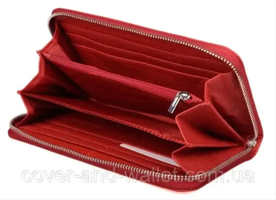 Женский красный кожаный кошелек на молнии с ремешком ST Leather Киев