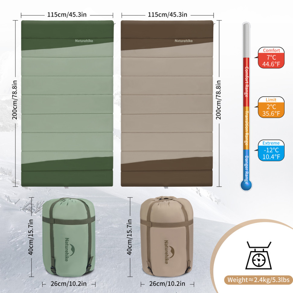 Спальний мішок двомісний Naturehike CNK2300019, зелений Київ - фото 3