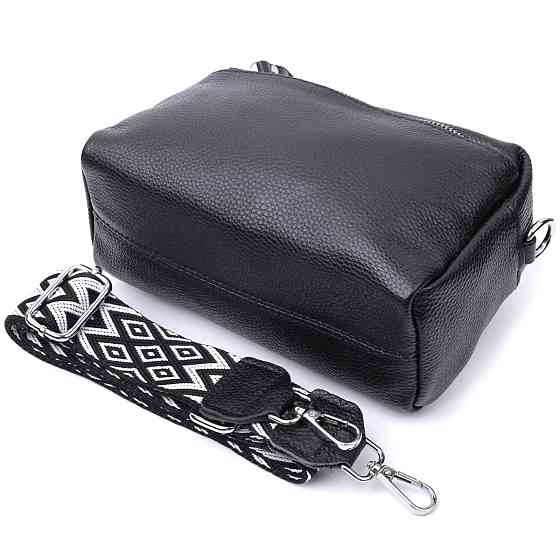 Практична жіноча шкіряна сумка зі стильним бігунком Чорна (Vintage) Київ