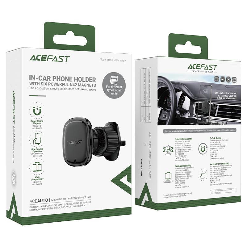 Автотримач для телефона ACEFAST D34 air outlet magnetic car holder Black Ковель - изображение 2