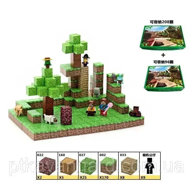 Магнітний конструктор Minecraft ліс 210 магнітних блоків + 9 фігурок Dream World LZCK 025 Хмельницький - фото 2
