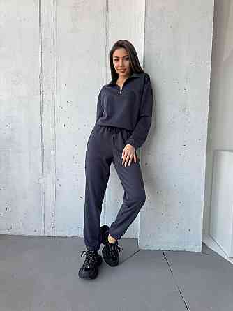 Жіночий повсякденний костюм-двійка: кофта та штани двохнитка-петля Графіт, 42 Одеса
