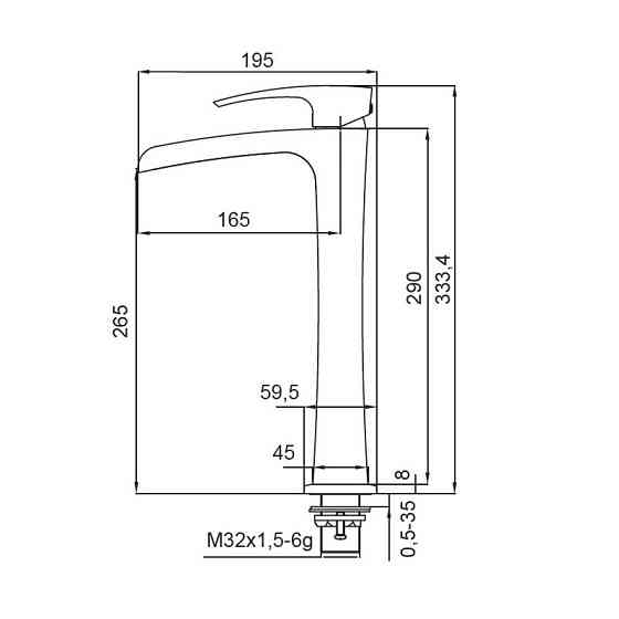 Высокий смеситель для умывальника Koer KB-15007-01 с водопадным изливом, хром (KR3448) Харьков