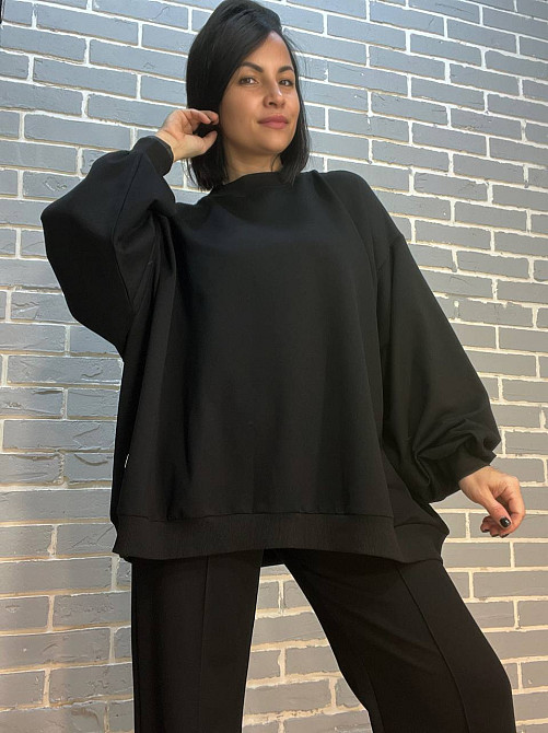 Костюм жіночий MY CITY 3044-8286 світшот широкий оверсайз та брюки палаццо зі стрілкою, чорний, L Одеса - фото 2