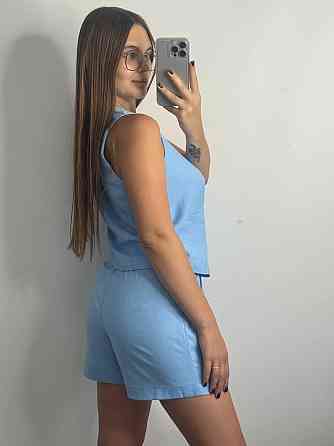 Лляний костюм-трійка в класичному стилі Блакитний XS-S Харків