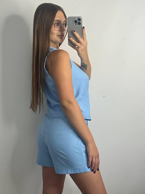 Лляний костюм-трійка в класичному стилі Блакитний XS-S Харків - фото 2